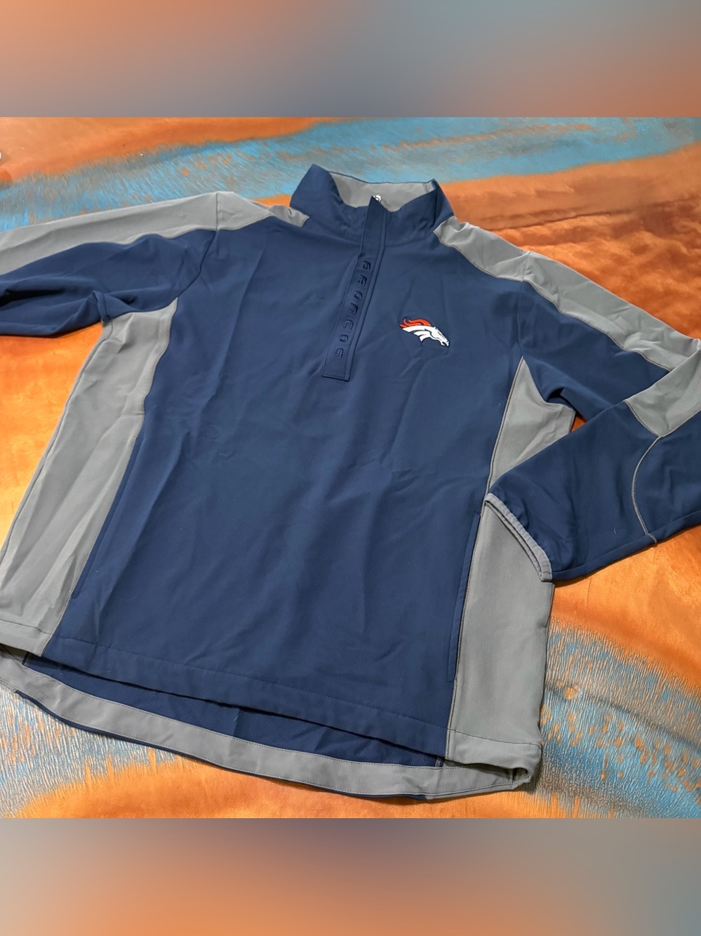 NFL Denver Broncos Team Apparel navy blue quarter zip windbreaker jacket large